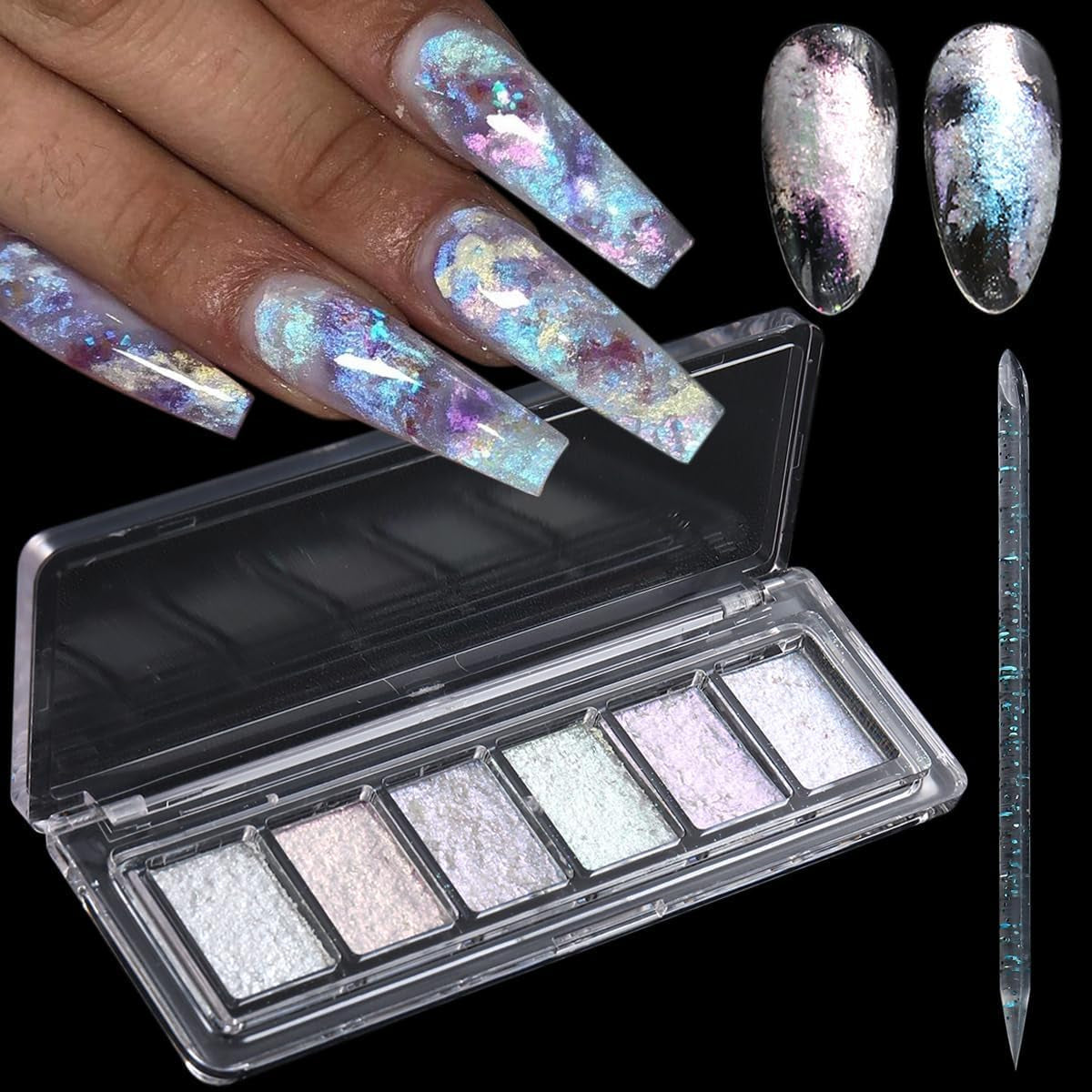 Wahrshei 6 Chrome Nail Powder, Chrome Pulver Nägel Mit Spiegeleffekt, Laser Chrome Puder, Pearl Effect Powder voor geglazuurde donutnagels