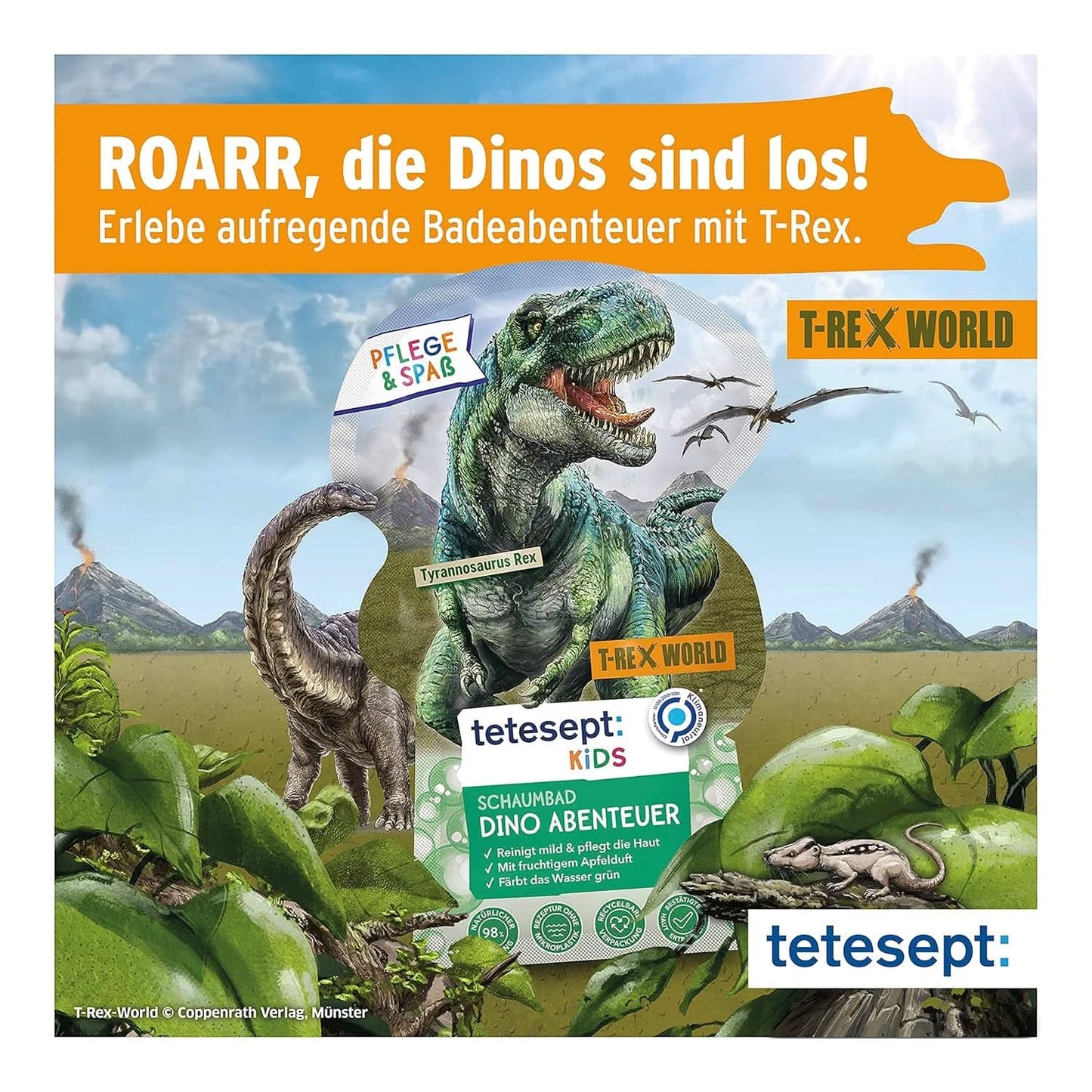 Tetesept Kids Dino - badadditief voor kinderen, schuim, kleurt het water groen, 40 ml Naty Shop