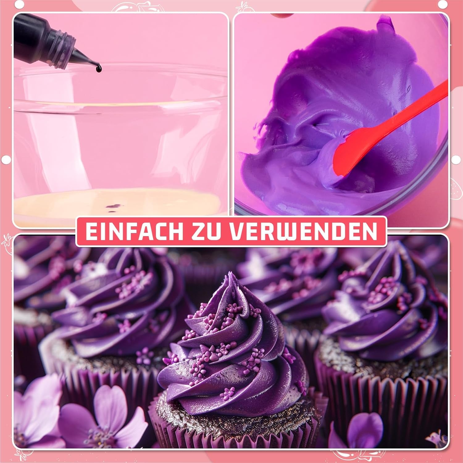 Gelvoedselkleuring - HXDZFX 2×30ml, suikervrije voedselkleuring, sterk geconcentreerd, voor het versieren van taarten, witte fondant, bitterkoekjes, koekjes, bakken, paaseieren, slijm (druivenpaars)