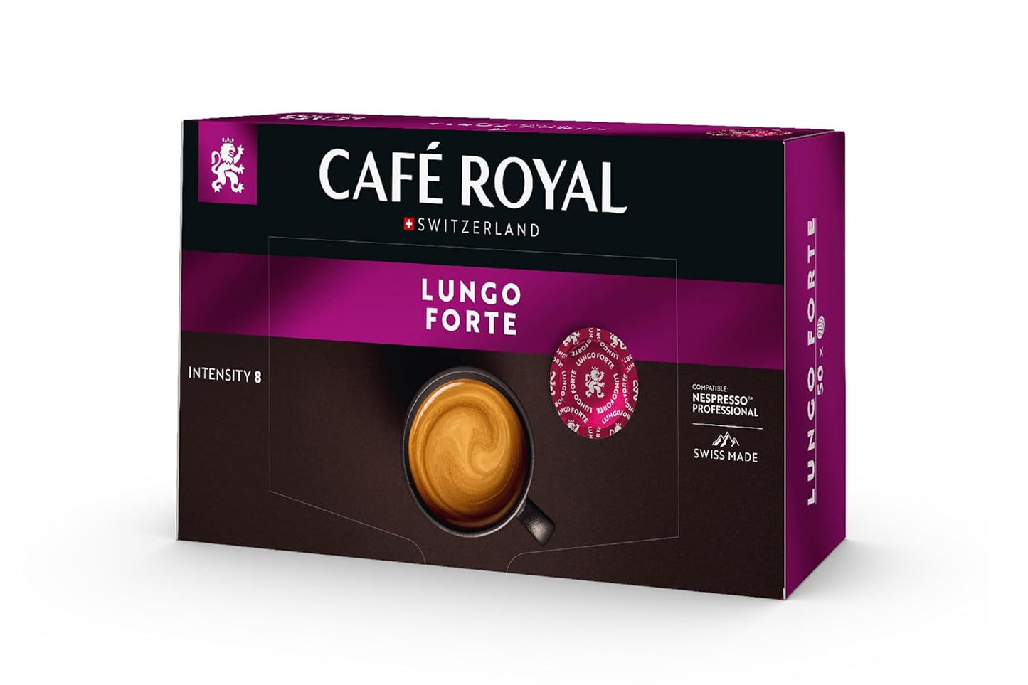 Café Royal Professional Pads, Lungo Forte, 50 Nespresso (R) Professional compatibele Pads voor Office en Gastronomie, Rainforest Alliance gezertifiziert, 100 Prozent Arabica Kaffee, Intensiteit 8