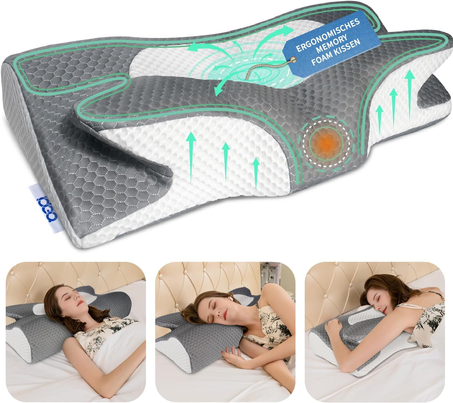 IDEA Kussen Memory Foam Kussen, Ergonomisch Kussen Orthopedisch Kussen Nekpijn, Slaapkussen voor Zijrug- en Buikpijn, Nekkussen Anti Snurken Kussen voor Volwassenen Cervicale Orthopedische Kussens Naty Shop Standaard Titel