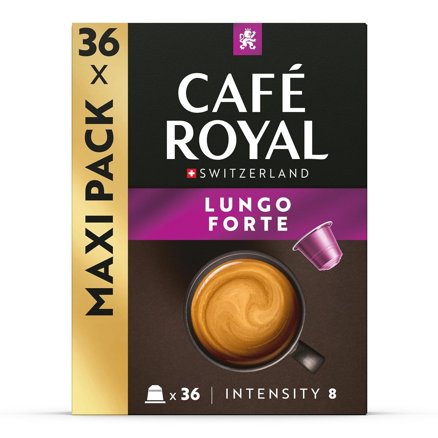 Café Royal Lungo Forte – Nespresso®-compatibele koffiecapsules, 100% Arabica, würzig, dunkle Röstung, Intensität 8/12, Rainforest Alliance, 36 capsules