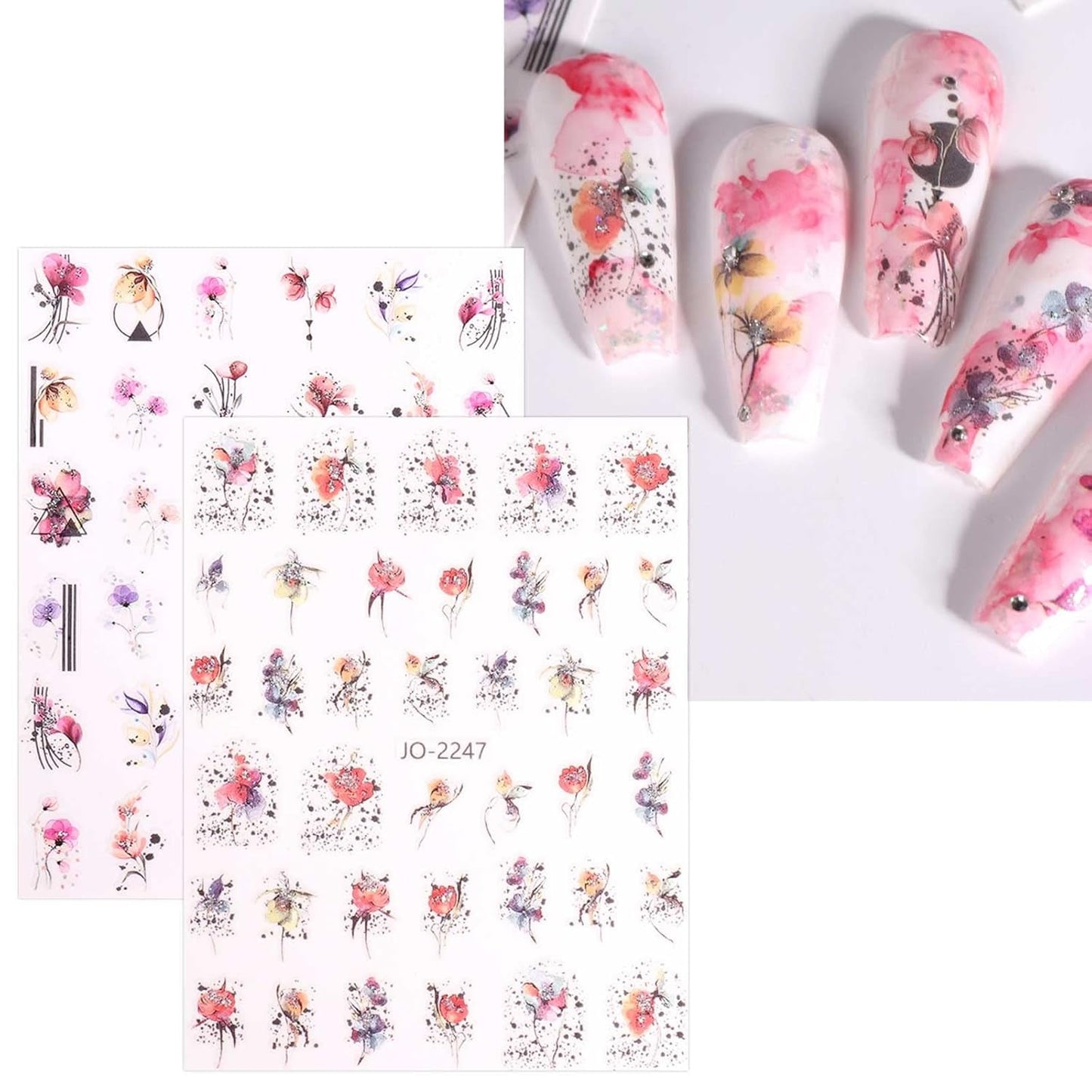JMEOWIO Nagelsticker Frühling Blume 12 Blatt Nail Art Sticker Selbstklebend Nagelaufkleber Blätter Decoratie Nageldesign Zubehör