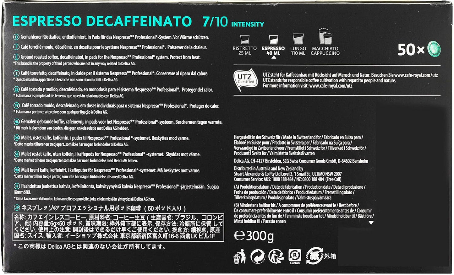 Espresso Forte 50 Pads voor professionele Nespresso Machine - 7/10 Intensiteit - UTZ-zertifiziert & Espresso Decaffeinato 50 Pads voor professionele Nespresso Machine - 7/10 Intensiteit
