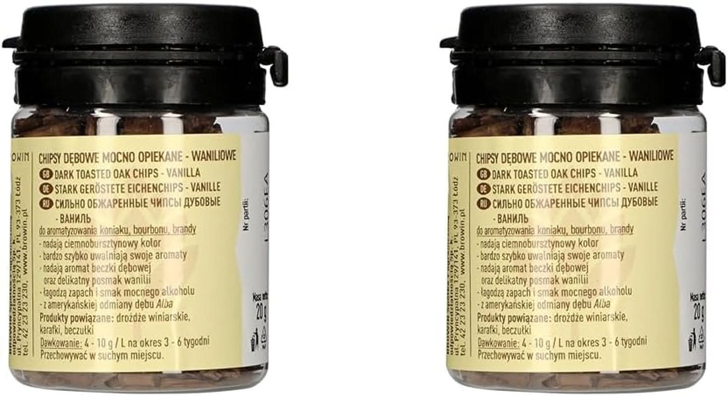 Browin Sterk geroosterde eikenchips 20g - vlokken, fijne eikenstokjes voor het op smaak brengen van alcohol, bruin Smaken Naty Shop 2 x 20 gram Vanille