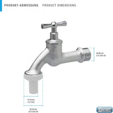 Gehoornde kraan - 20,95 mm (1/2 inch) buitendraad - Inclusief slangaansluiting - Hoogwaardig messing - Ideaal als buitenkraan / regentonkraan / kraan / afsluitklep / FLOR92590