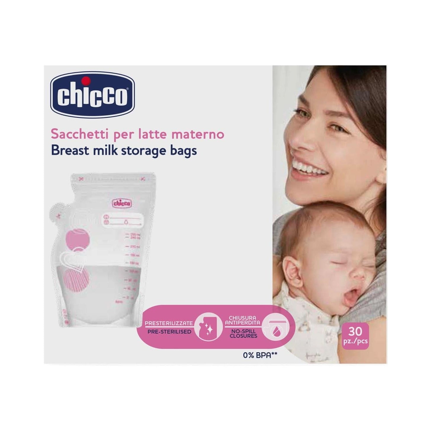Chicco melkzakje à 30 stuks, lekvrij, 250 ml Accessoires Voeding en Borstvoeding Bebe Naty Shop