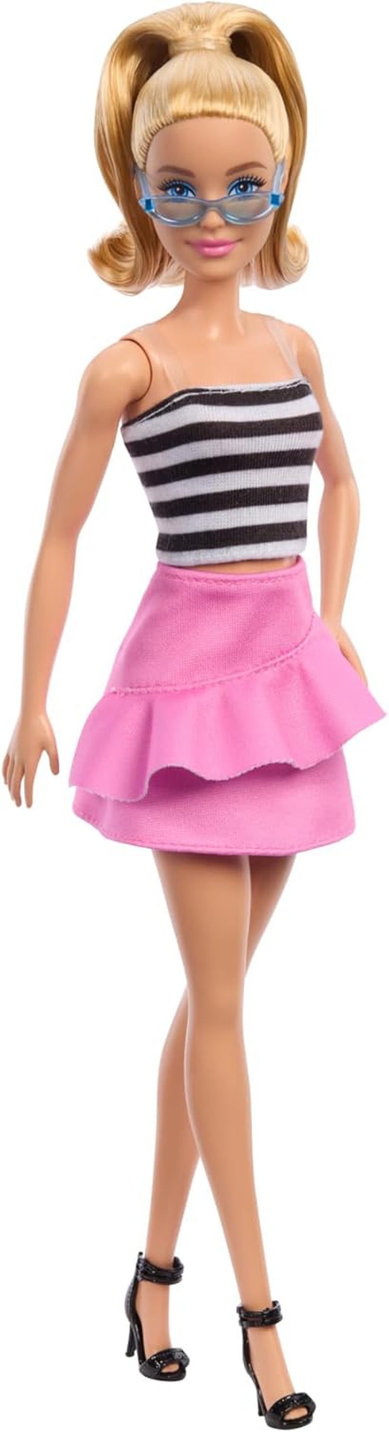 Barbie Fashionistas pop nr. 213 Blonde in gestreepte top, roze rok en zonnebril 65e verjaardag Collectible Fashion Doll HRH11 Naty Shop Dolls Standaardtitel