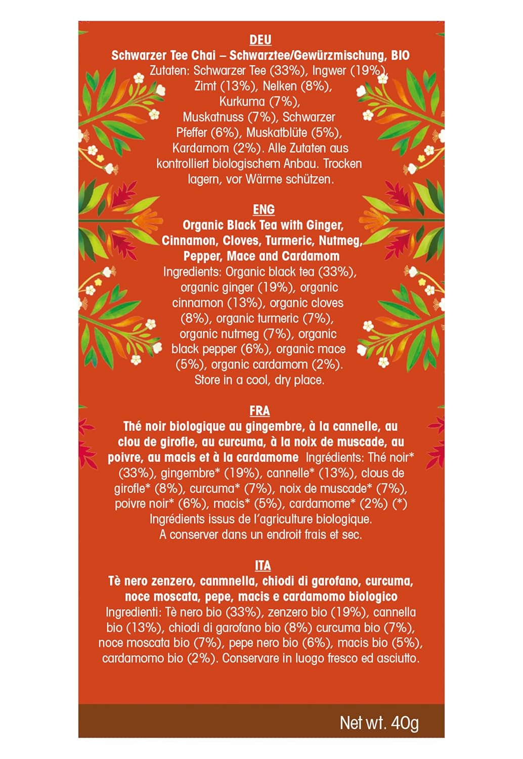 ETS - Chai zwarte thee, Naturland BIO, 20 theezakjes (pak van 2)