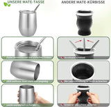 Moderne Mate-mok 340 ml, geïsoleerde dubbelwandige roestvrijstalen Yerba Mate-mokset, Mate-theemok met BPA-vrij deksel, bombillas en een reinigingsborstel (zilver)