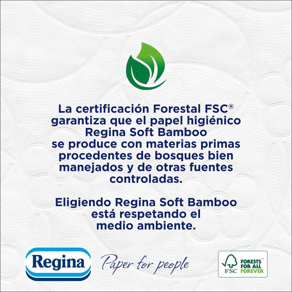 Regina zacht bamboe toiletpapier, 40 rollen, 3 lagen, 160 vellen, natuurlijke zachtheid voor je huid, bamboevezel toiletpapier, papieren verpakking, FSC-certificaat