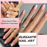 360-delige kunstnagelset - korte naaktroze witte gradiënt kunstnagels - vierkante lijm op kunstnagels - volledige dekking glanzende zelfklevende nagels voor dames en meisjes (vierkant)