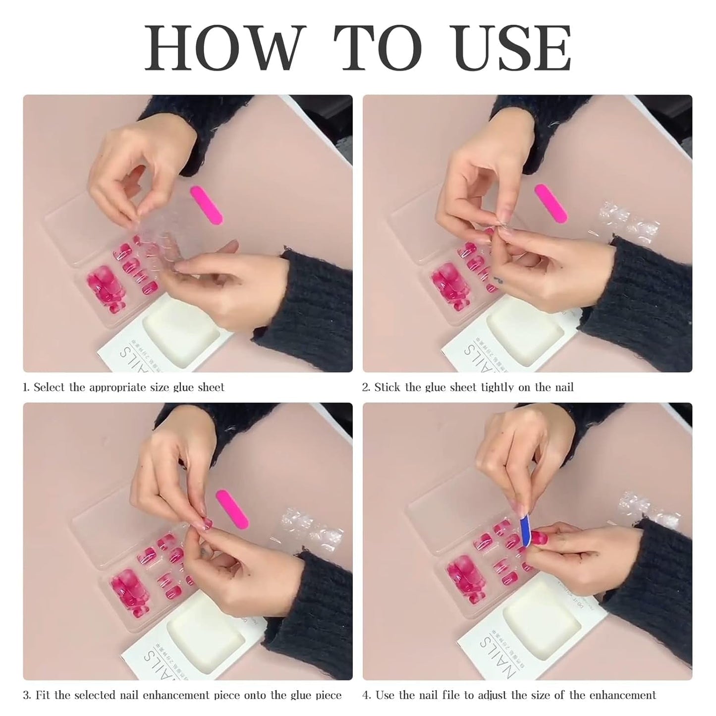 24 stuks Franse pers op lange nagels Doodskist Witte kunstnagels Ombre roze Nude Zelfklevende nagels Acryl nagelset Nageltips voor dames Lente Zomer Nagelaccessoires