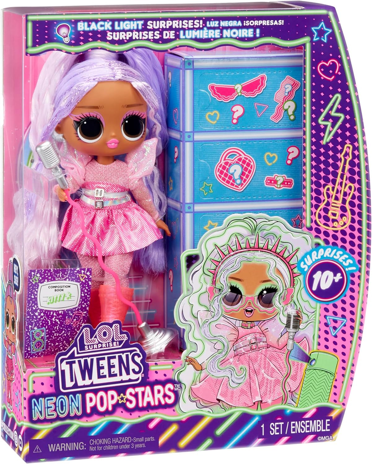 L.O.L. Verrassing! Tweens Neon Pop Stars - Kitty K - 1 modepop met verrassingen van achtergrondverlichting en 10+ Pop Star-outfits en accessoires, inclusief retro microbandjes, cadeau voor kinderen 4+ Naty Shop-poppen