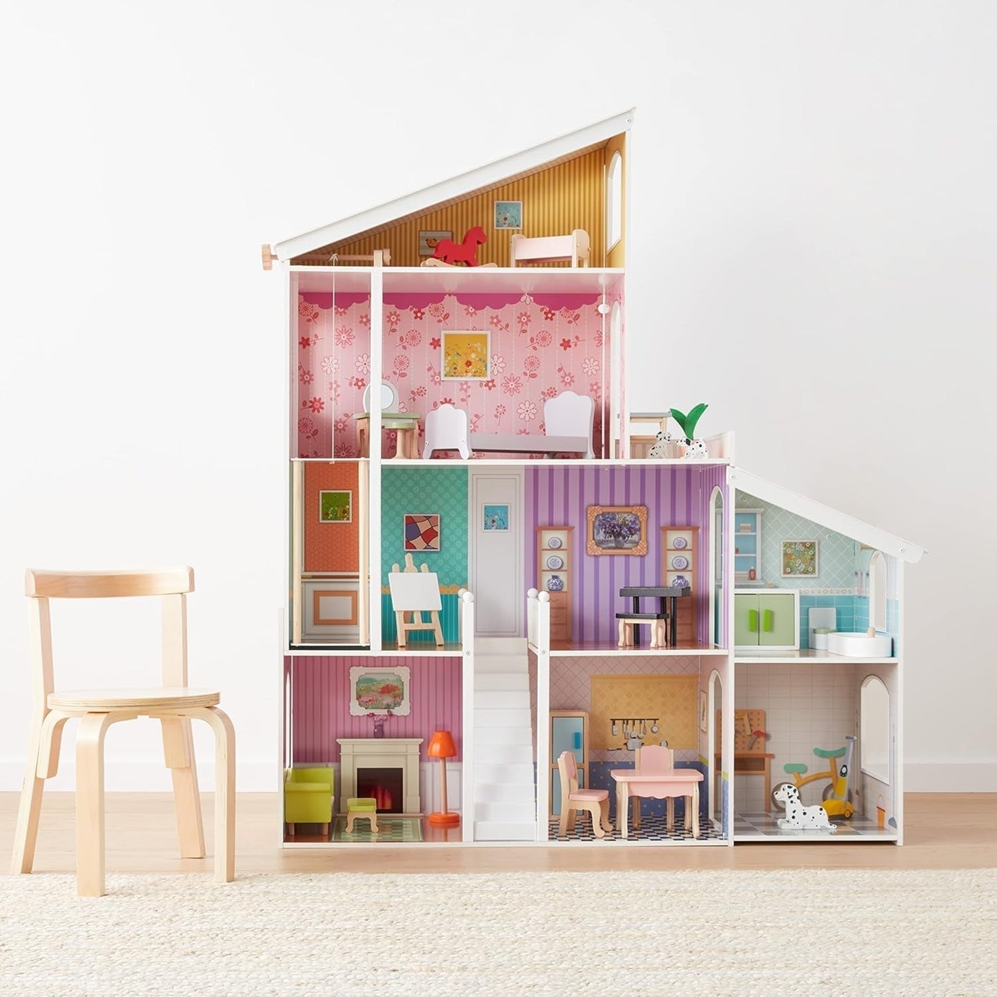 Amazon Basics houten poppenhuis en meubelaccessoires met 4 niveaus voor poppen van 30 cm Naty Shop-poppenhuizen