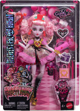 Monster High Scary Sweet Birthday Cupido Asteria-pop in roze en rode feestjurk met thema-accessoires zoals uitnodiging, ballon, cadeau en meer, JBG77