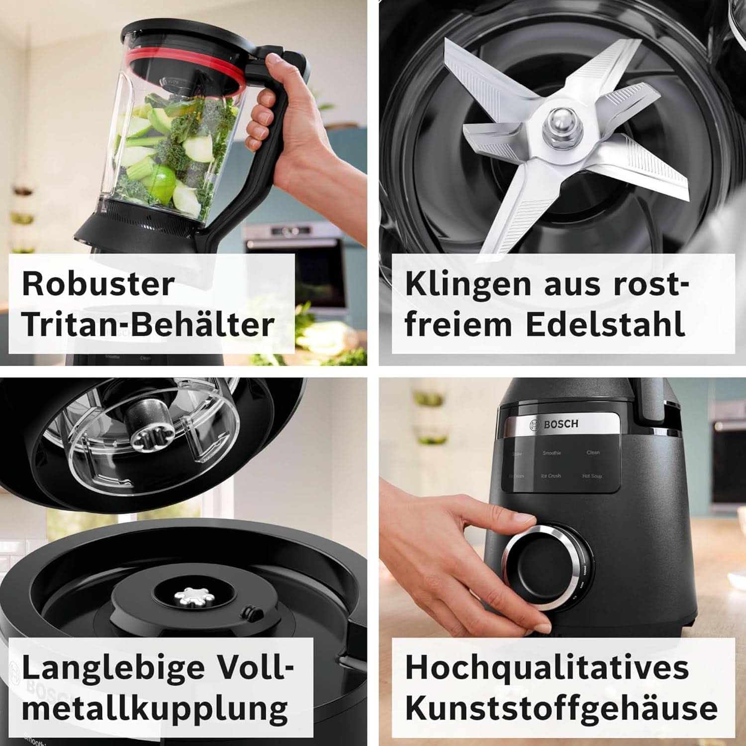 Highspeed-Standmixer Vitapower Serie 6 MMBD665B1, 45.000 U/Min, 6 Programma's Inkl Heiße Suppe & Reinigung, 2 L Mixbehälter, Stopfer, Spülmaschinenfeste Teile, Made in Europe, 1800W, Schwarz Kitchen Naty Shop