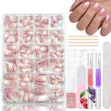 360 stks gradiënt ballerina kunstnagels set, roze witte gradiënt lijm-op kunstnagels met 2 stks nagelolie pennen, ombre medium nepnagels voor vrouwen DIY