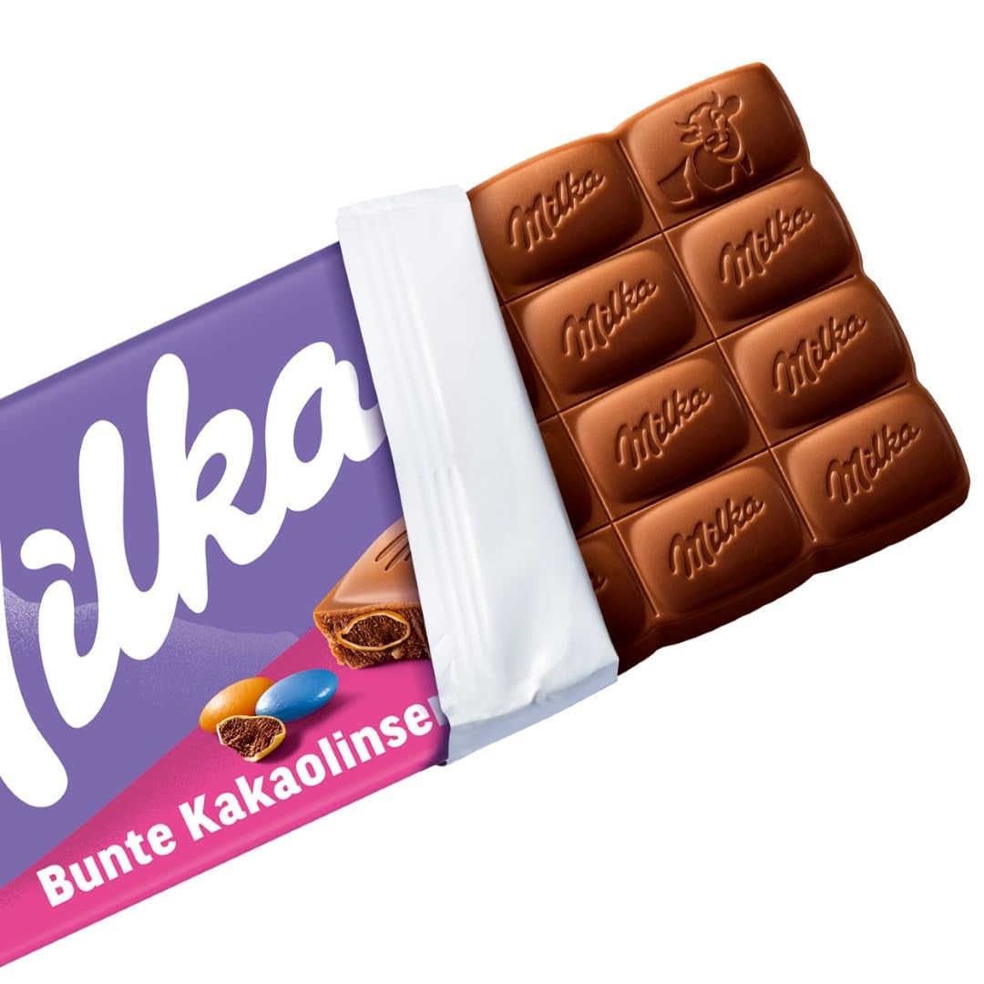 Milka chocolade met linzen gekleurd met cacao - Alpenmelkchocolade met knapperige linzen met chocolade - 100g