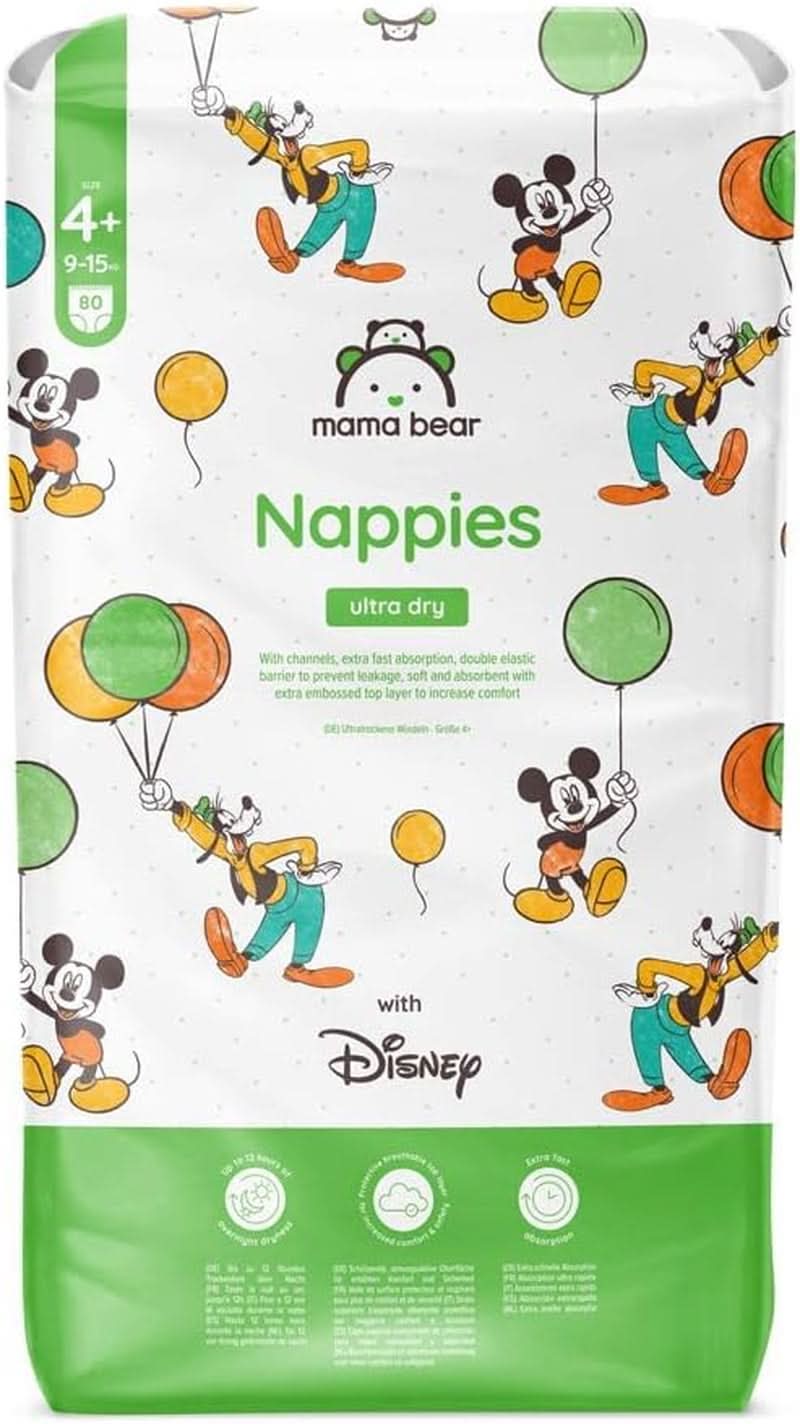 Mama Bear Disney Ultra Dry Luiers Maat 4 (8-14kg), Wit, 84 Stuks (1 Pak) Naty Shop Maat 4+ (9-15kg) Enkele Verpakking