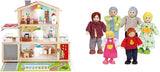 E3405 - Poppenhuis, poppenhuis met accessoires, van hout en E3500 - Poppenfamilie, lichte huid