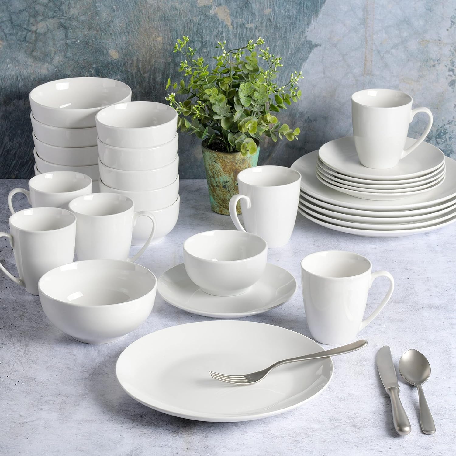 Zen Buffet porseleinen serviesset, servies voor 6 (30 stuks), wit (kopjes)