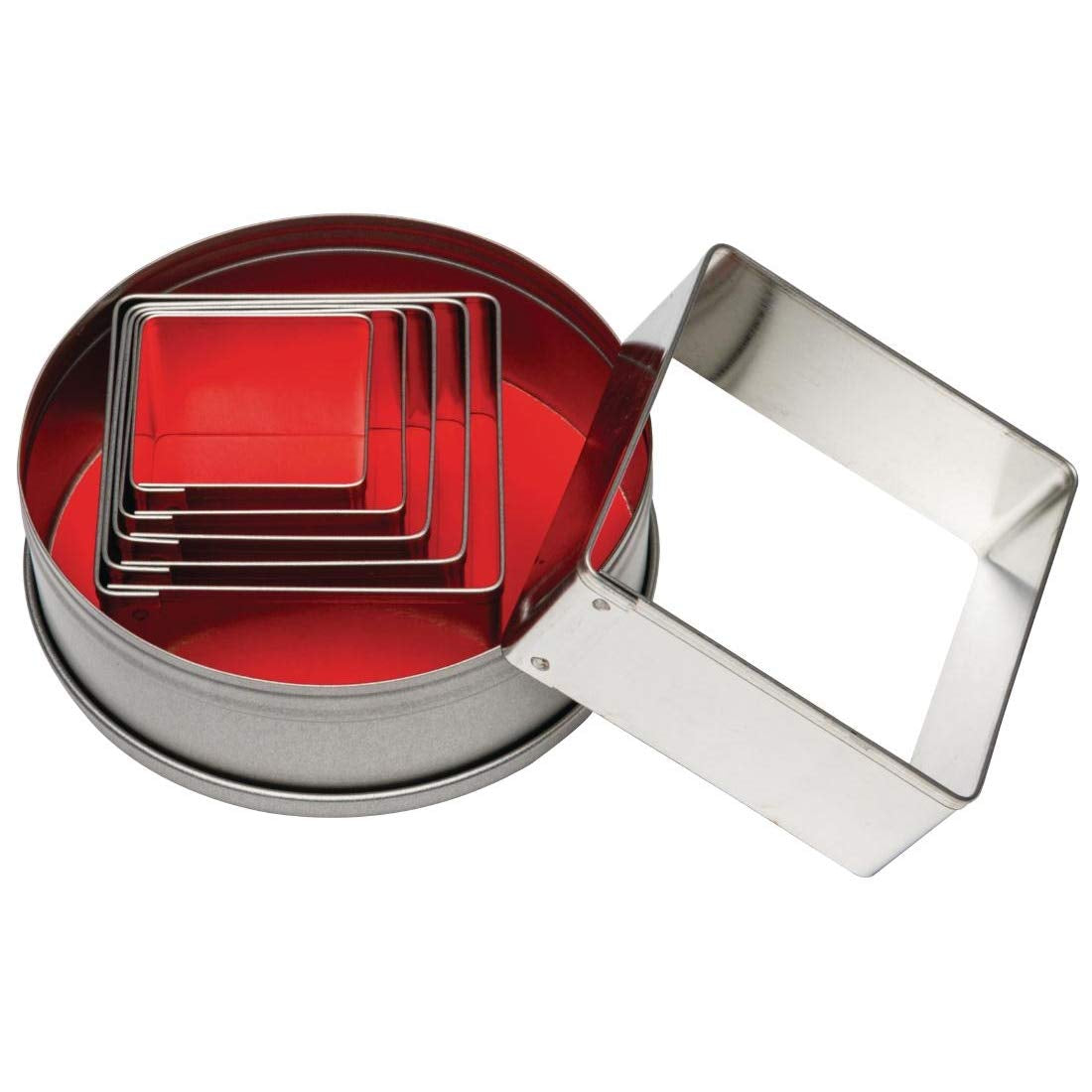 Set vierkante koekjesvormers, glad (6 stuks), zilver, maat: 36-70 mm, materiaal: zacht staal - set van 6 scones, glazuur- en koekjesvormers, maten: 36, 44, 48, 55, 60 en 70 mm, E017