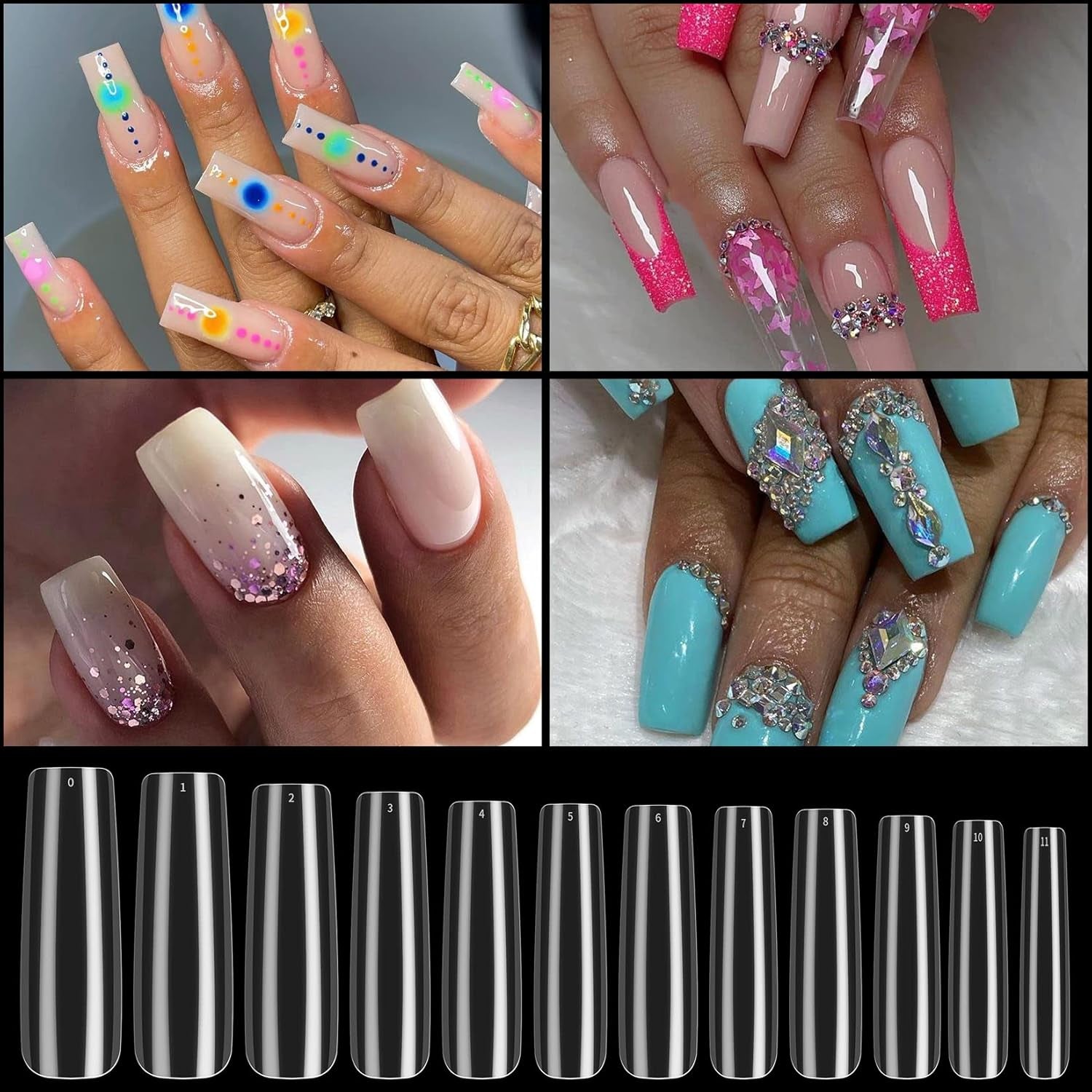 240 stuks heldere kunstnagels, valse nageltips, volledige dekking lange nagels, ballerina nageltips, volledige dekking Franse nageltips voor manicure