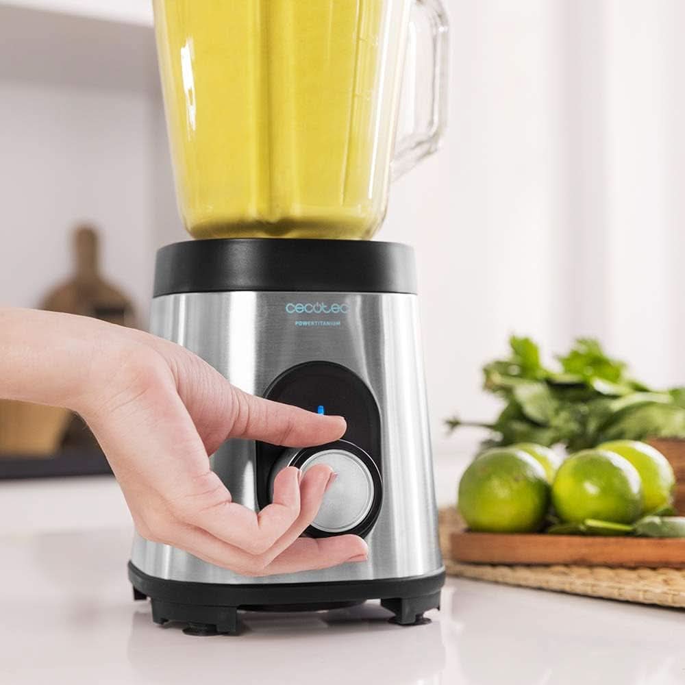 Cecotec Menger Glas Power Schwarz Titan 1000 INOX. 1000 W, Edelstahlgehäuse, 6-Blatt-Blatt Mit Schwarzer Titanbeschichtung, 1,5-L-Glaskrug, 5 Geschwindigkeiten [Energieeffizienzklasse a +] Keuken Naty Shop