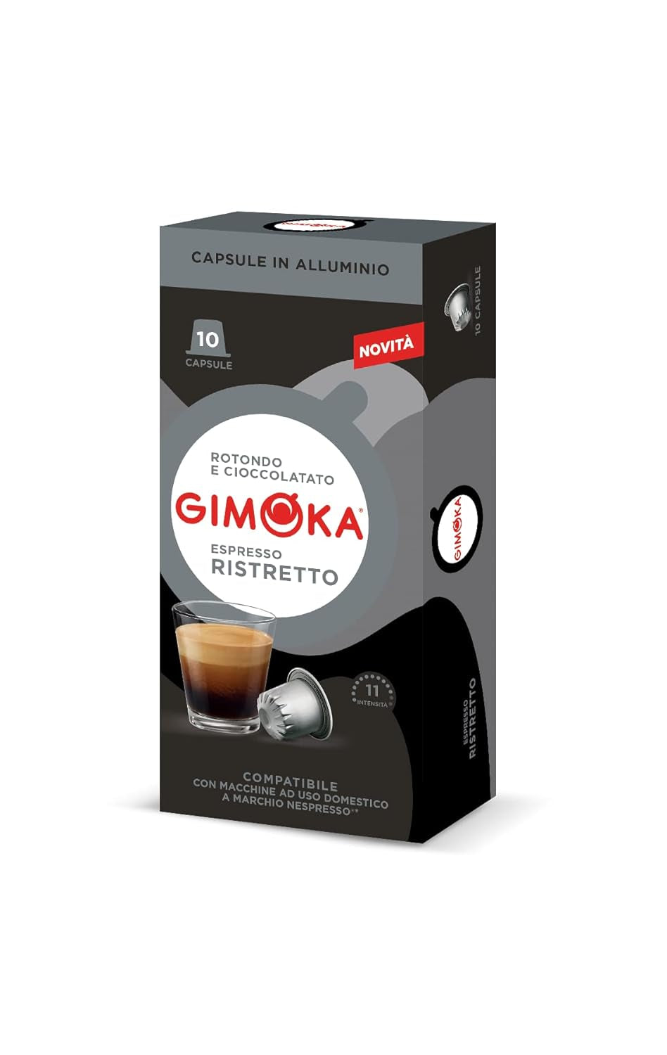 Gimoka Kaffeekapseln Espresso Ristretto, Intensität 11/13-100 Kapsel aus Aluminium - Compatibel met Nespresso* Haushalts-Espressomaschinen - 100 Stück (10 x 10 Getränke) - Hergestellt in Italien