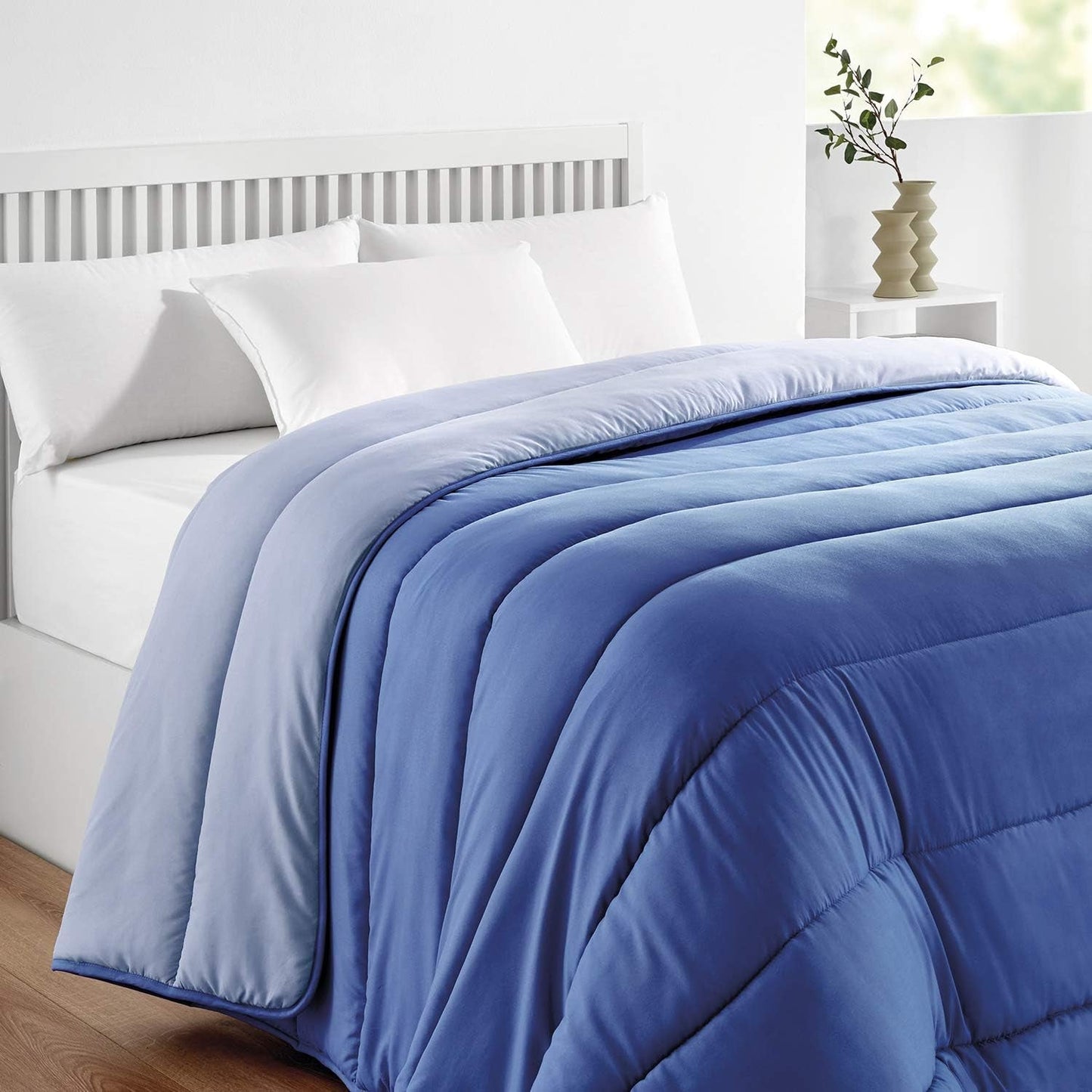 Pikolin Home - Omkeerbaar dekbed 300 G - Tweekleurige Scandinavische vulling - Voor bed 90 - comfortabel, warm, ademend, blauw, 150 X 220 cm Dekbedden en dekbedden Naty Shop