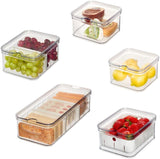 iDesign opbergdozen, koelkastorganizer met deksels in een set van 5, gerecyclede plastic voedselopslagdozen voor het organiseren van verbruiksartikelen, helder en wit Naty Shop voedselopslagdozen transparant, wit set van 5