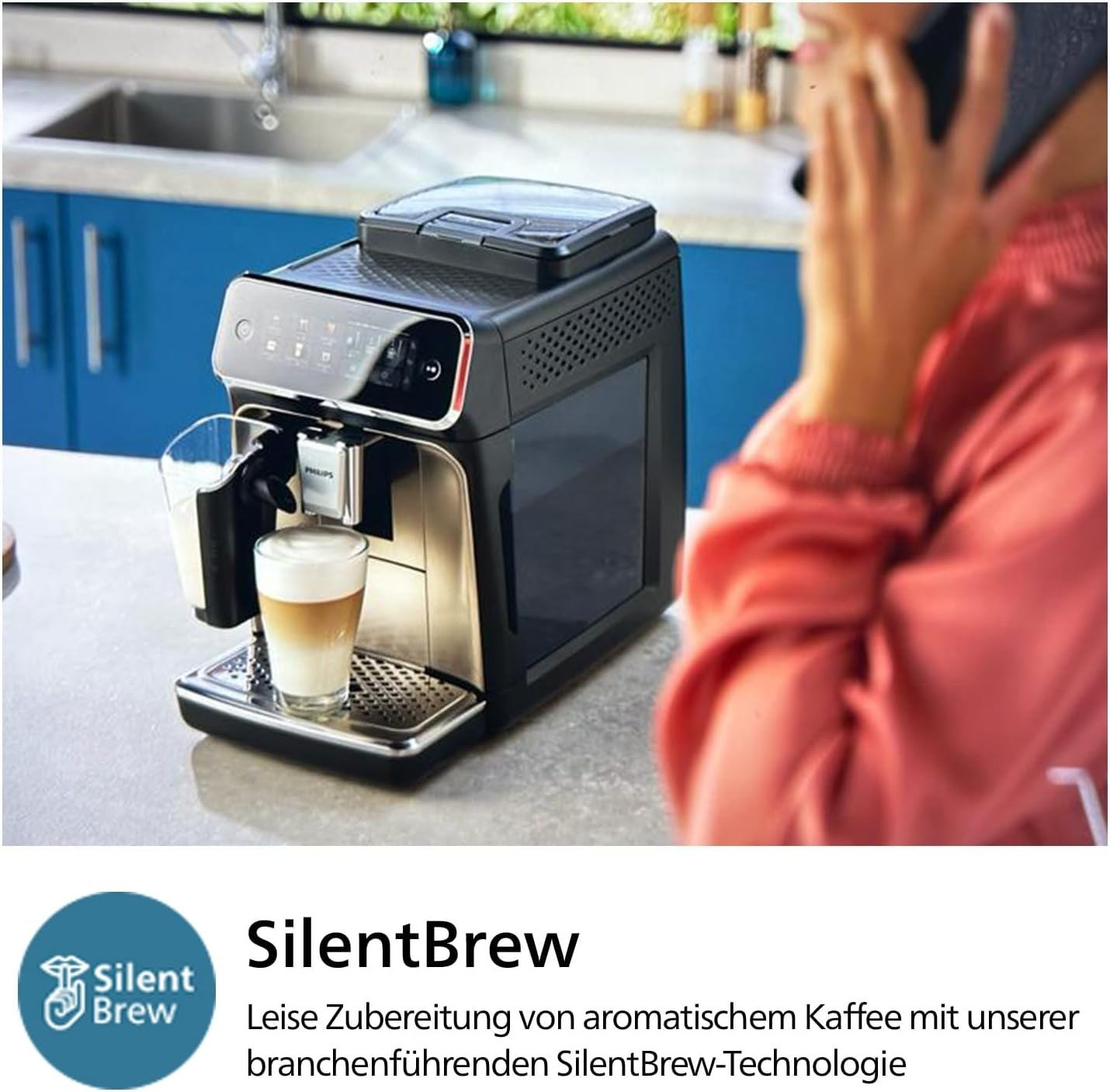 PHILIPS automatische espressomachine 3300 serie - 6 dranken, modern kleurentouchscreen, LatteGo melkbereidingssysteem, SilentBrew, 100% keramische molen, AquaClean filter. Zwart chroom (EP3347/90)