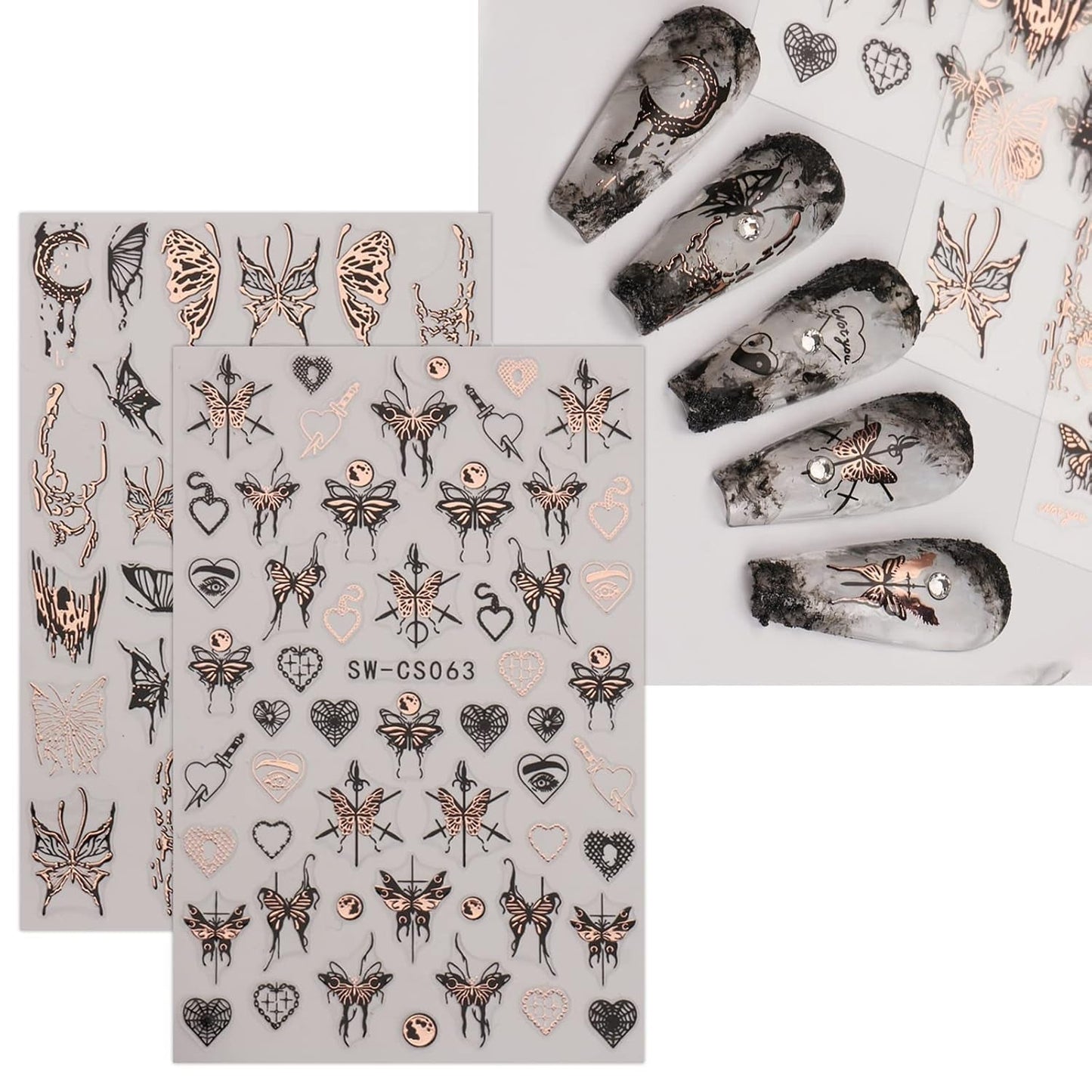 JMEOWIO Nagelsticker Schmetterling 9 Blatt Nail Art Sticker Selbstklebend Nagelaufkleber Mond Decoratie Nageldesign Zubehör