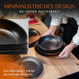 12-delige aardewerk serviesset - Prairie Line - elegant ontwerp in bruin/zwarte tinten, set van 4 dinerborden, 4 dessertborden en 4 dinerborden/Premium collectie