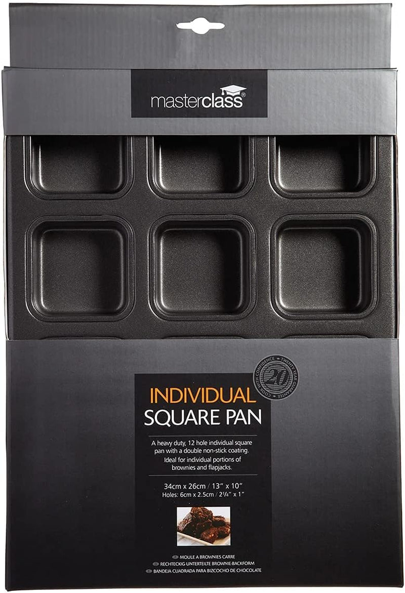 Browniepan Masterclass, browniepan met 12 gaten, roestvrij staal, 34 X 26 cm Vormen en bakplaten Naty Shop