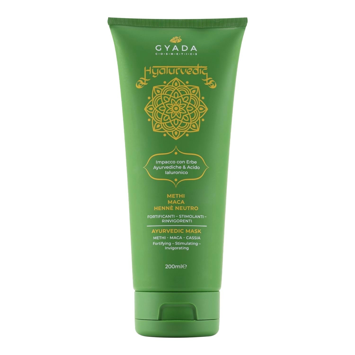 GYADA COSMETICS Hyalurvedisch versterkend Ayurvedisch kompres, professionele behandeling voor fijn en zwak haar, antikroezen met Methi, Maca, neutrale henna, 200 ml Naty Shop haarmasker Standaardtitel