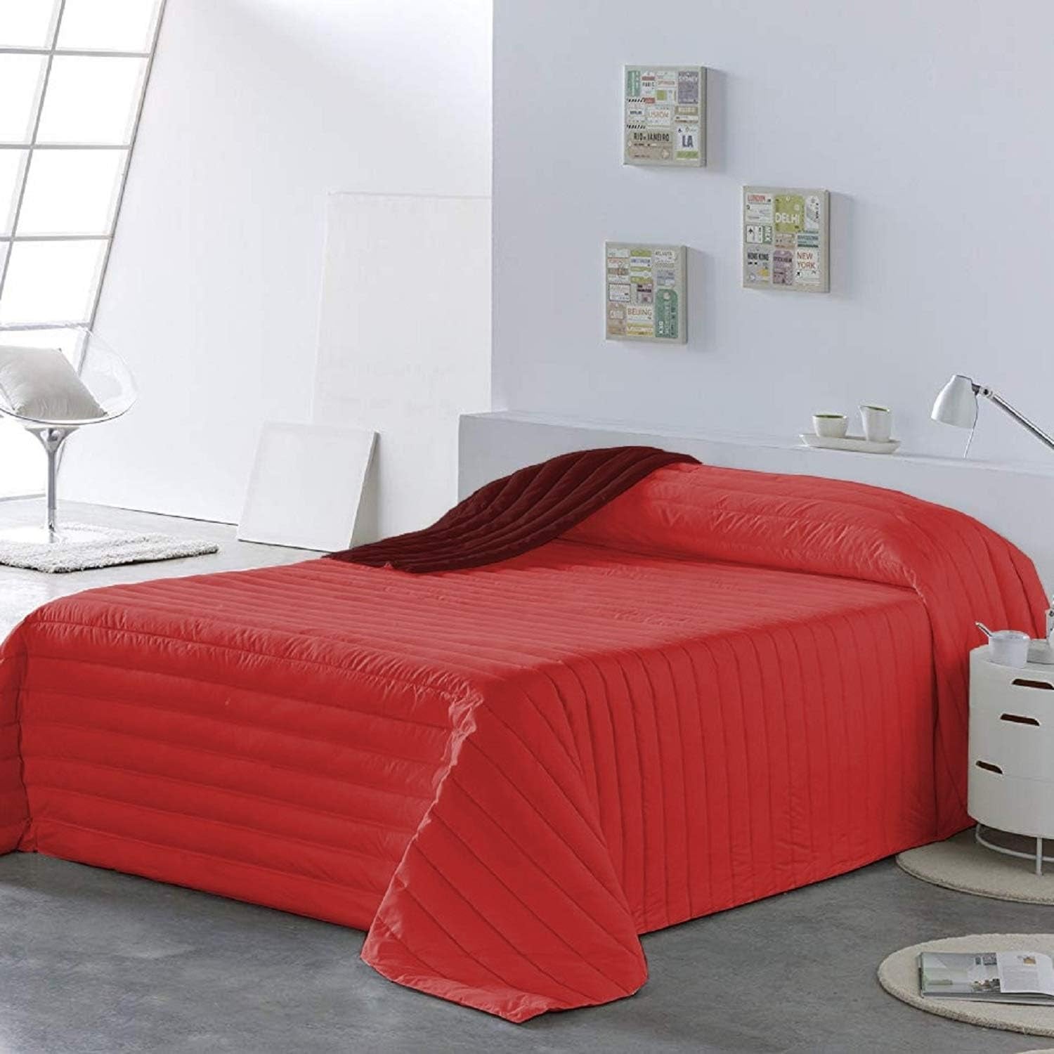 PETTI Artigiani Italiani - Eenpersoonsbedovertrek, dubbelzijdige sprei, verensprei, nachtblauw, wit, 100% Made in Italy Quilts en quilts Naty Shop Bordeaux Bedmaat 100 (170 X260 Cm)