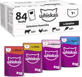 Whiskas Adult Natvoer 1+ Gemengde Selectie in Jelly, 84 Zakjes, 84x85g (1 Grote Verpakking) - Hoogwaardig natvoer voor volwassen katten