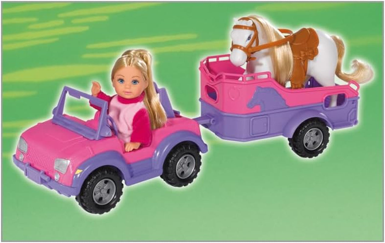 Simba 105737460 - Evi Love Evi Paardenkar met roze jeep, paars paard en pony hanger, verkleedpop, 12 cm, voor kinderen vanaf 3 jaar Poppen Naty Shop