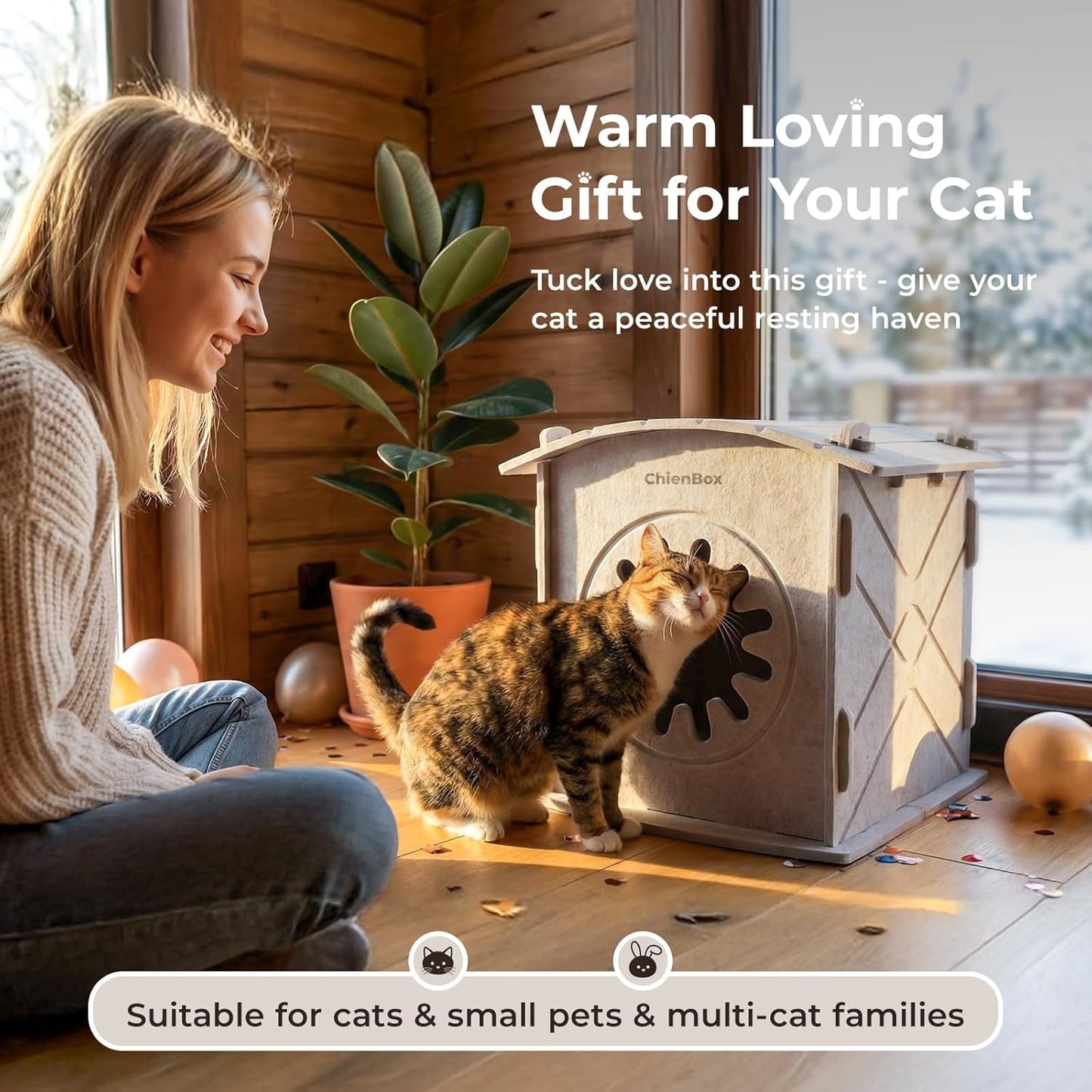 Katzenhaus Indoor aus Filz: Warmes en Gemütliches Katzenbett, Katzenhöhle mit beruhigedem Kratzbogen, Robuste & Kratzfeste Katze Höhle, Abnehmbares Katzen Bett, Katzen Haus 38 x 36 x 38cm