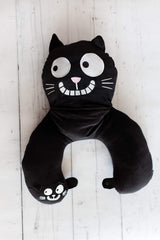 Nekkussen van Mozes. Ed, de kat | 2-in-1 nek- en hoofdkussen voor op reis | Kattenreiskussen, 28 cm, Zwart