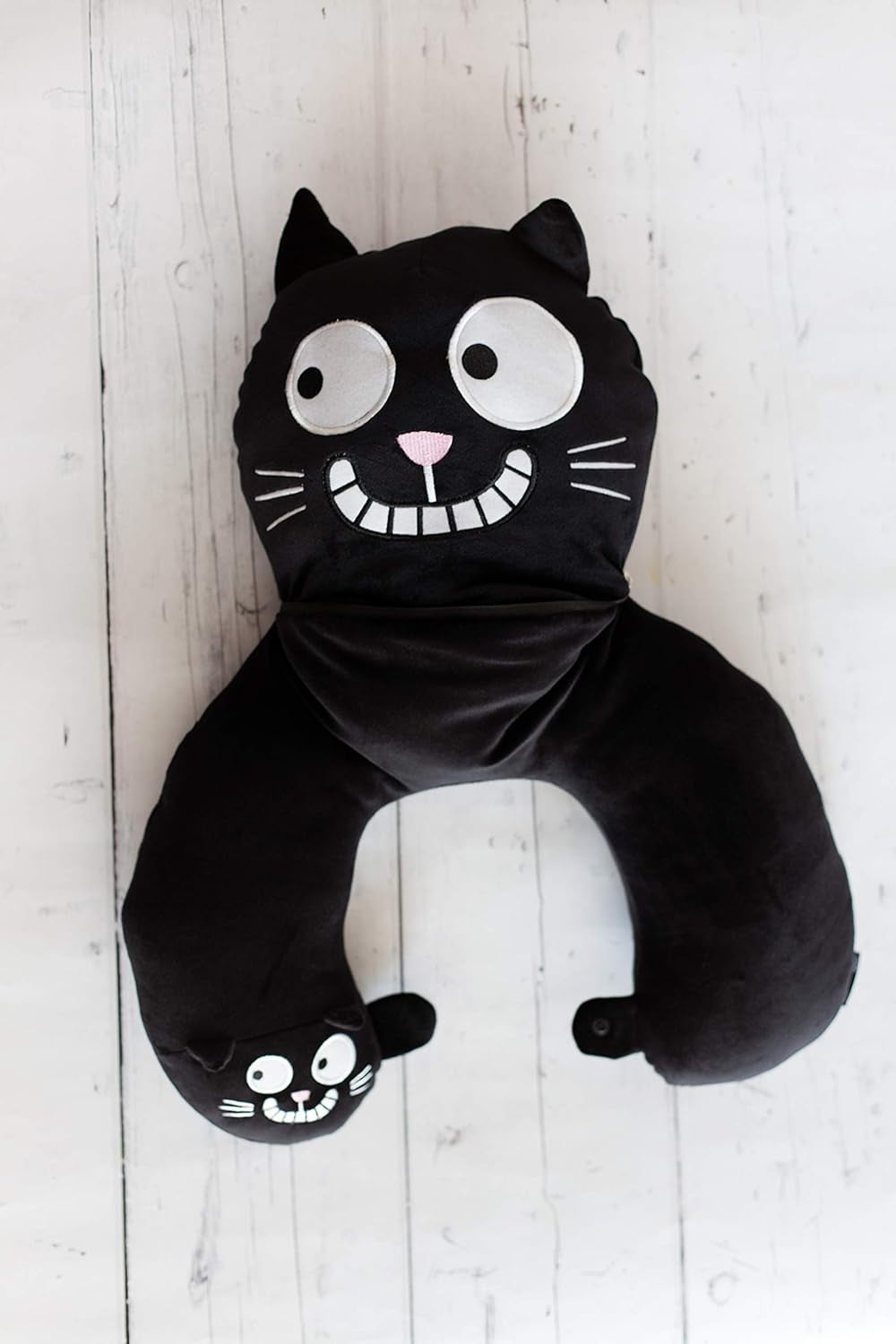 Nekkussen van Mozes. Ed, de kat | 2-in-1 nek- en hoofdkussen voor op reis | Kattenreiskussen, 28 cm, Zwart