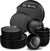 Moritz & Moritz NORDIC 6-persoons serviesset - 18-delige zwarte steengoed serviesset - Scandinavisch design - 6-persoons robuuste serviesset voor dagelijks gebruik en gasten - gecombineerde serviesset