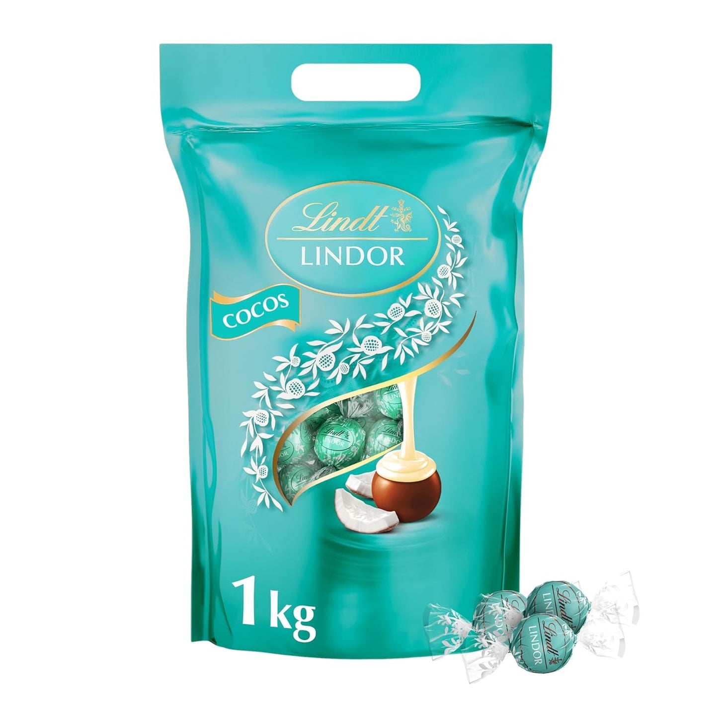 Lindt LINDOR Chocolade met Pistache | Hersluitbare zak van 1 kg | ca. 80 Melkchocoladeballetjes met smeltende pistacheroomvulling | Bulkverpakking, pralinegeschenk
