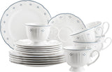 Mäser Lova Serie 18-delig porseleinen koffieservies - 6 dessertborden (19,5 cm), 6 kopjes (19 cl) en 6 schotels (15,5 cm), blauw