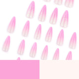 Mouyuglow Lange nagels Stiletto Melkwit Gradiënt Roze Glitter Cool Nepnagels met lijm Roze Ombre Glitter Kunstnagels
