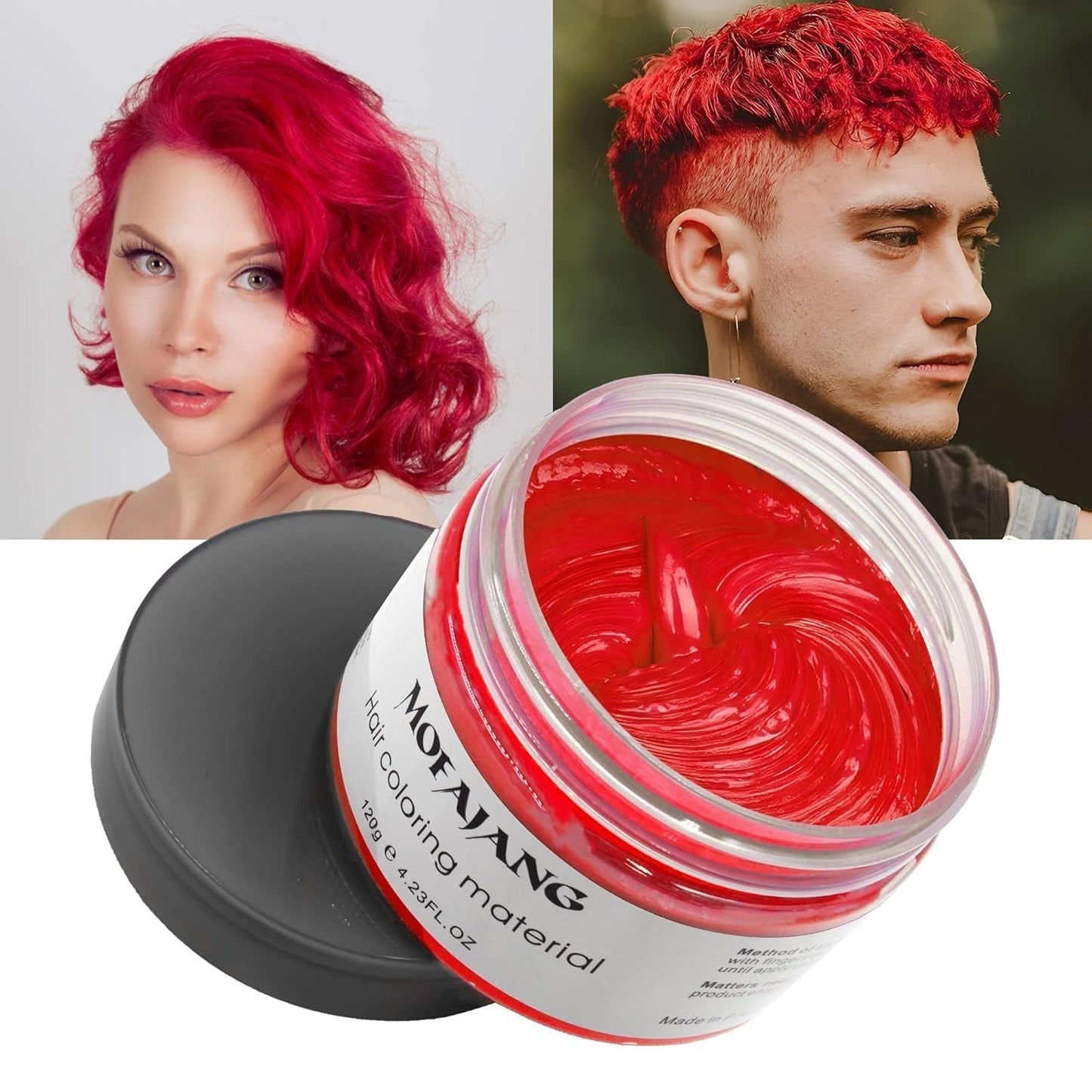 Tijdelijke haarkleur, styling haarkleur voor mannen vrouwen, natuurlijke haarpommade, haarverfwas voor feest, cosplay en Halloween, 4,23 oz (zilvergrijs) Naty Shop haarverf 7 rood