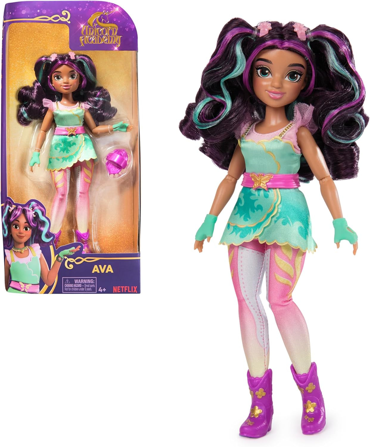 Unicorn Academy Ankleidepuppe Ava - die Original puppe uit de Netflix-serie, 24 cm groot en met 7 accessoires voor fantasievolle rollenspellen, voor kinderen vanaf 4 jaar