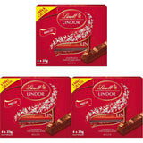Lindt-chocolade | LINDOR melkchocoladesticks, Promotie-aanbieding | 100g | 4 LINDOR melkchocoladerepen met smelt-in-je-mond-vulling | Chocoladesticks (pak van 3)